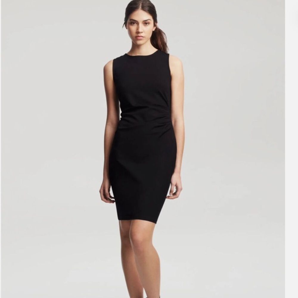 Kenneth Cole New York Hilary Ruched Size 6 Black Zipper Dress - Picture 2 of 9